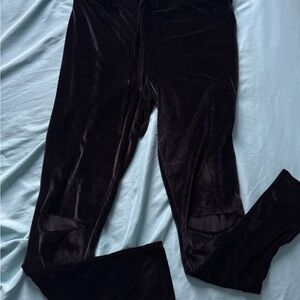 knee cut black velvet drawstring leggings